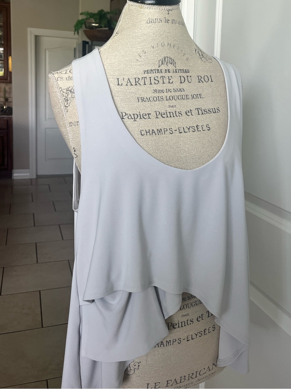 NWT Sympl platinum gray scoop neck layered asymmetrical tank crop mock top 12